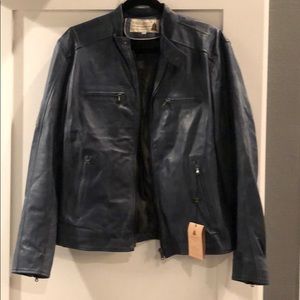 NWT leather blue men’s jacket made in Italy